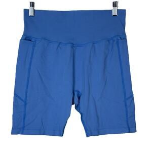 NWT Pink Biker Shorts Womens L Blue Recycled High Waisted Athleisure Clean Girl